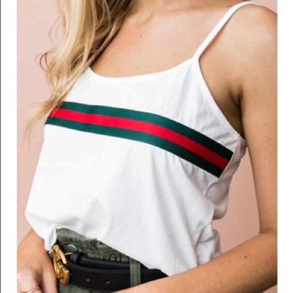 White Crop Top red green stripe tank BRAND NEW - Picture 4 of 5